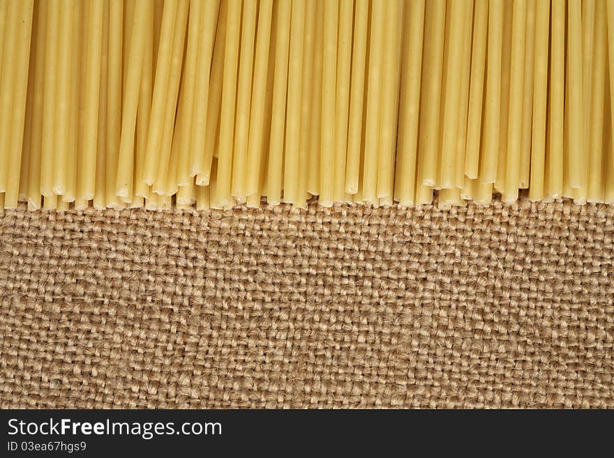 Pasta on sacking close-up