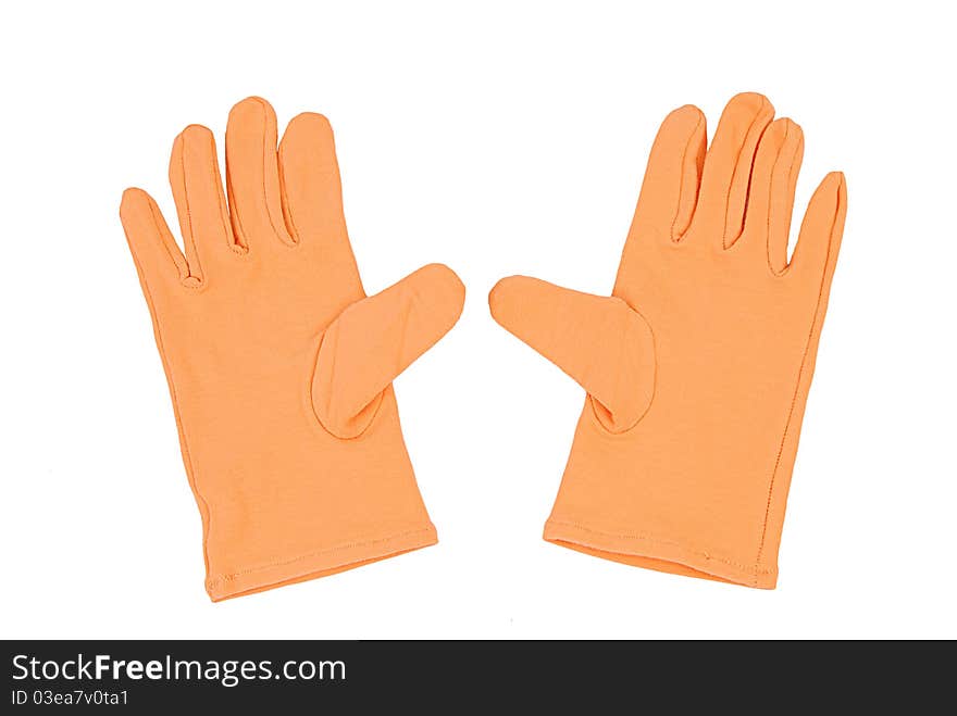 Two orange gloves. Isolated on white