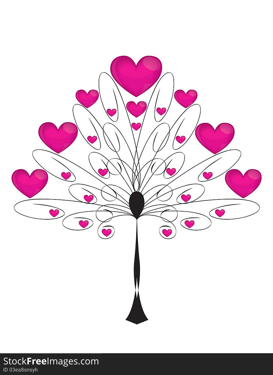 Love tree with red hearts