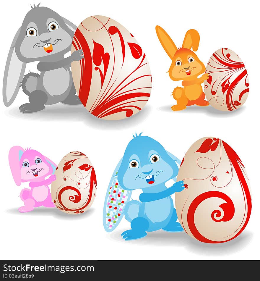 Set of easter bunnies and eggs eps8