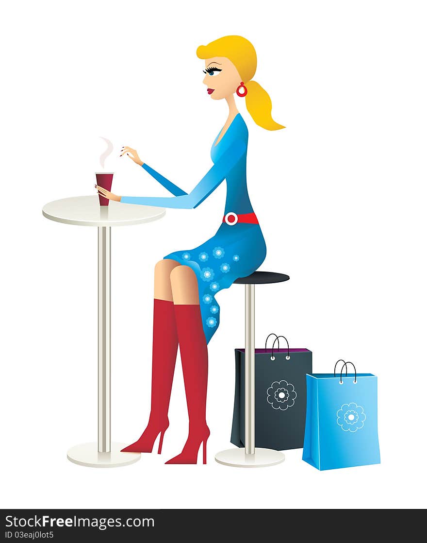 Vector illustration of fashion women in shopping c