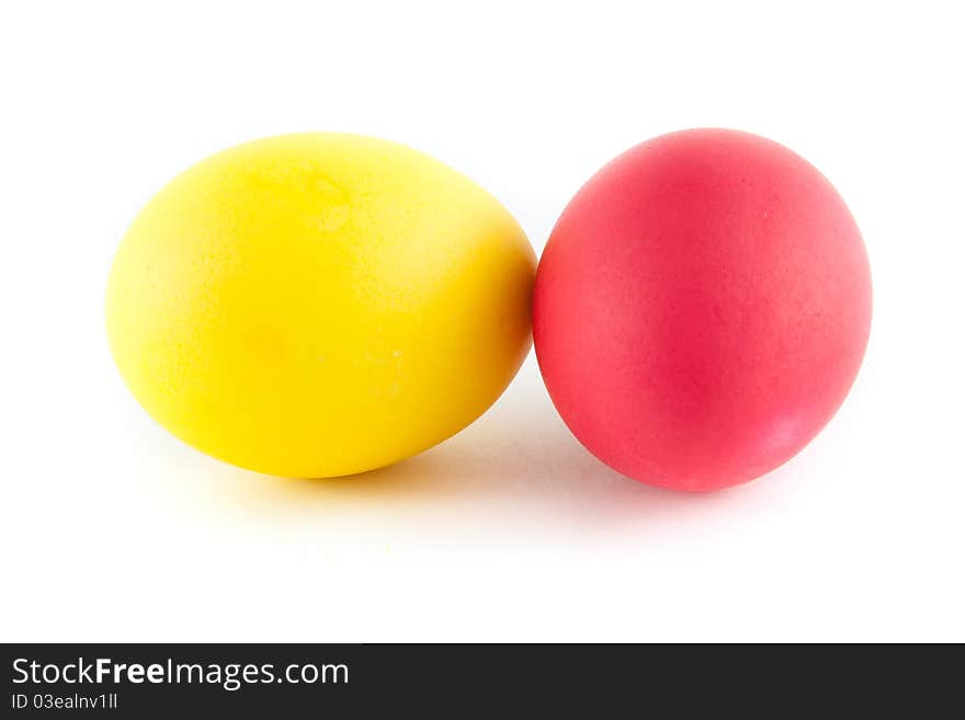 Two different colors eggs over white background. Two different colors eggs over white background