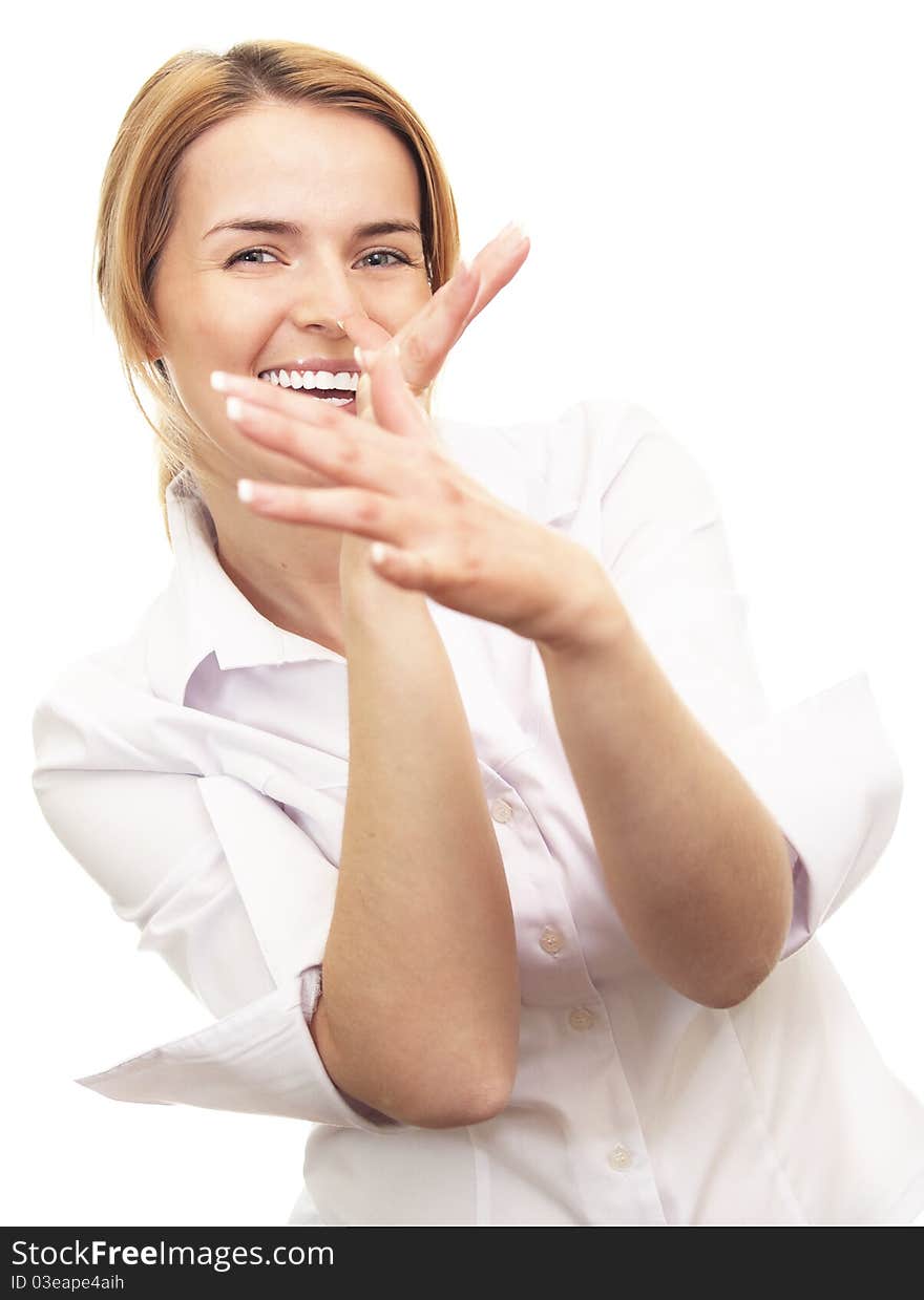 Young woman smiling and fooling around