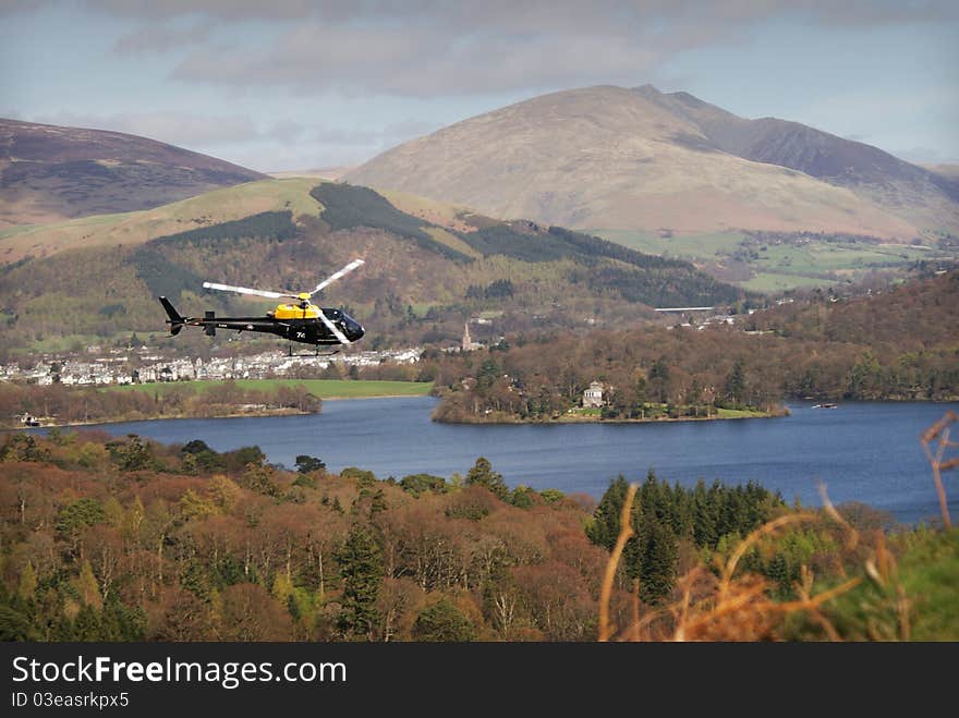 Helicopter in flight