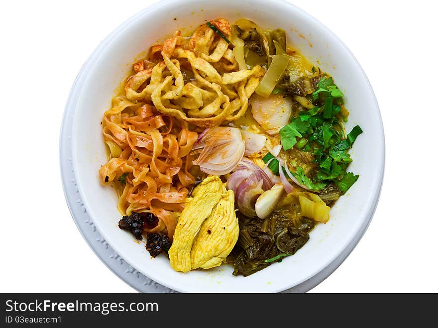 Traditional egg noodle with chicken curry