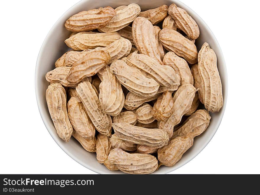 Boiled peanuts in a white bowl