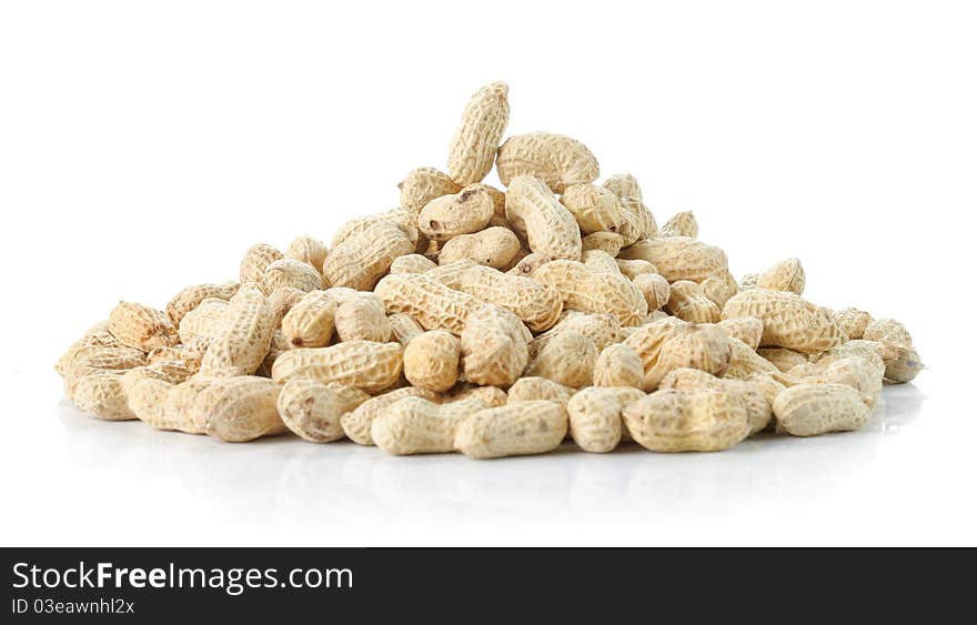 A bunch of peanuts isolated on white background. A bunch of peanuts isolated on white background