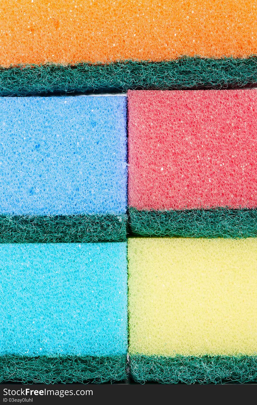 Five multicolour kitchen sponges for ware washing