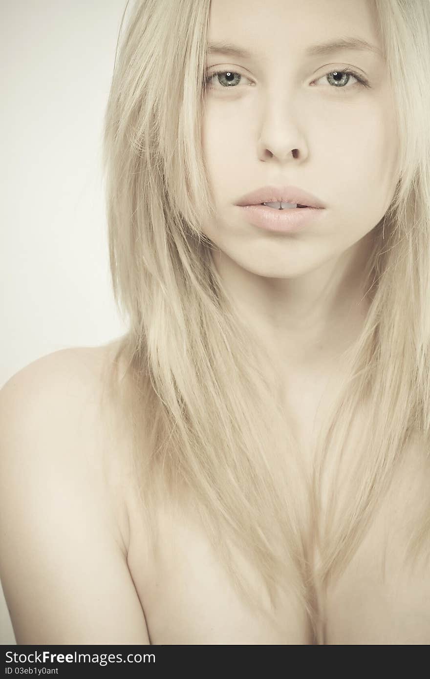 Sensual beautiful high key portrait blond girl. Sensual beautiful high key portrait blond girl