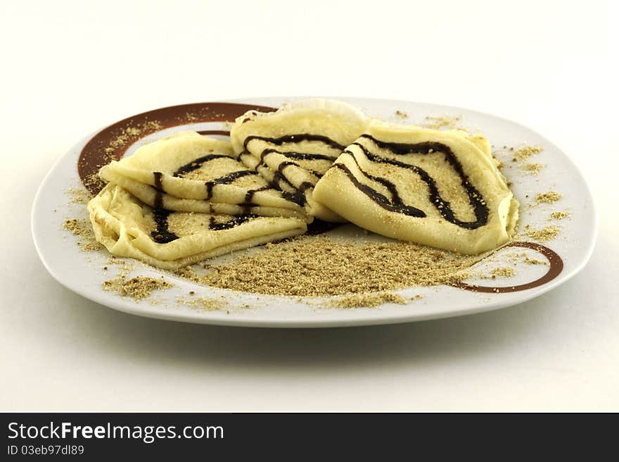 Homemade pancakes on white background