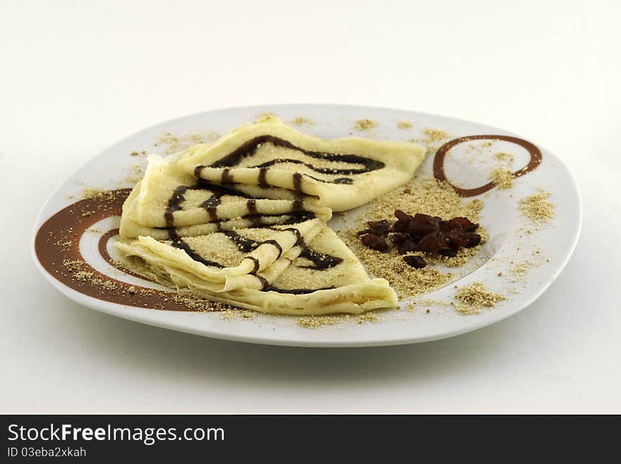 Homemade pancakes with cranberries on white background