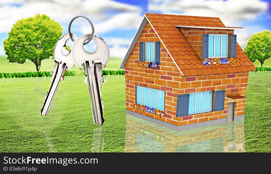 House with keys on grass