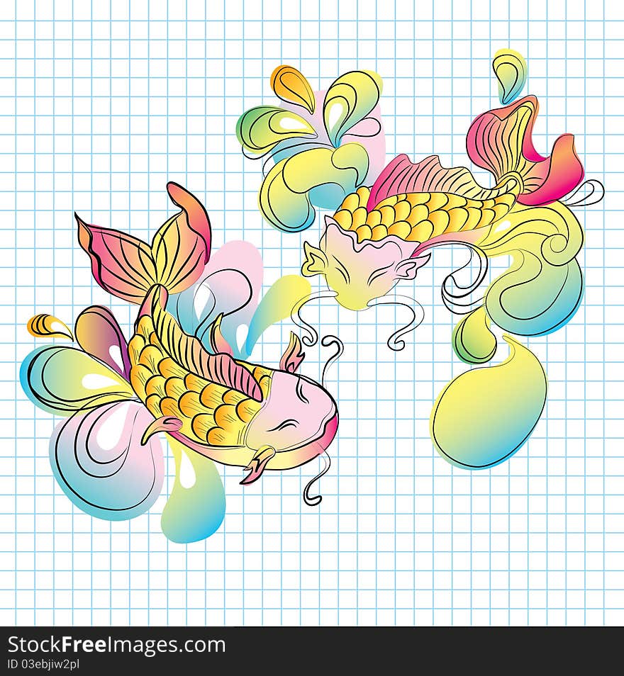 Koi fish - bright hand drawn illustration. Koi fish - bright hand drawn illustration