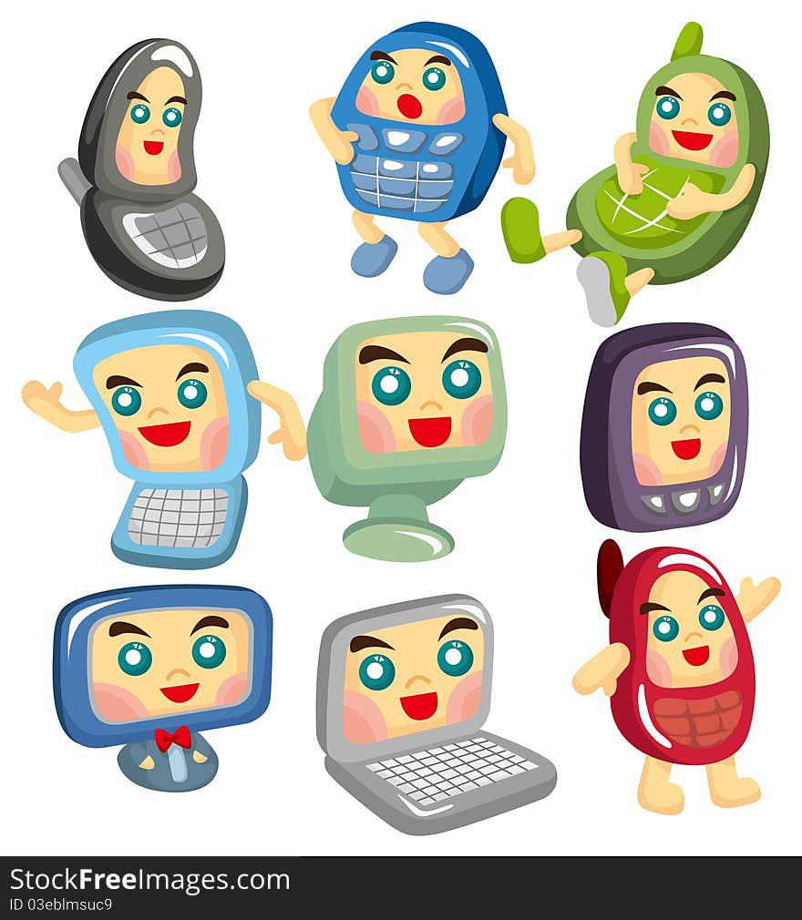 Cartoon Computer And Phone Face Icon