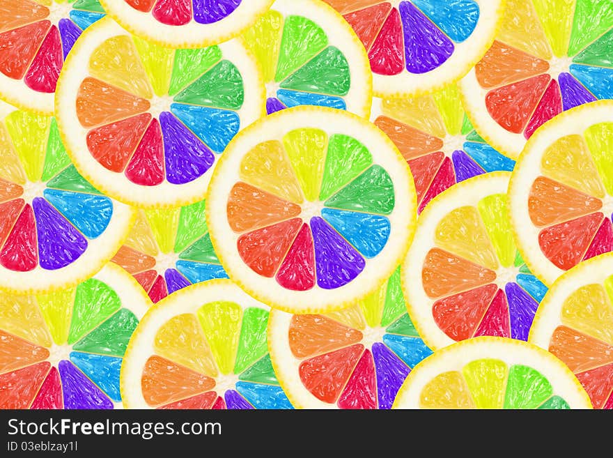 Colorful background with slices of lemon