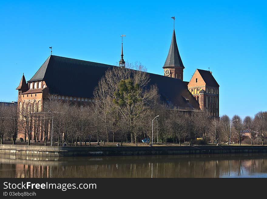 Scenic view on famous landmark of Kaliningrad in the center of town, Cathedral built in 13-14 century. Scenic view on famous landmark of Kaliningrad in the center of town, Cathedral built in 13-14 century.