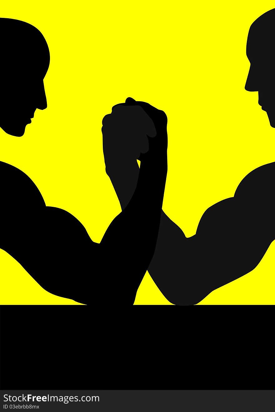 Silhouette illustration of two men having hand wrestling match