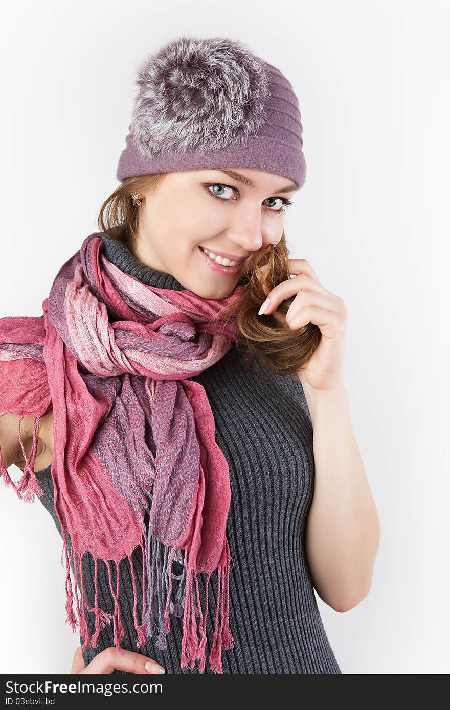 Beautiful woman in winter hat.