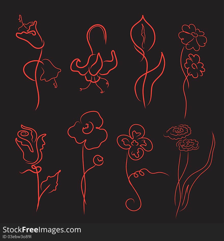 Vector illustration of flowers Design Set made with simple line only