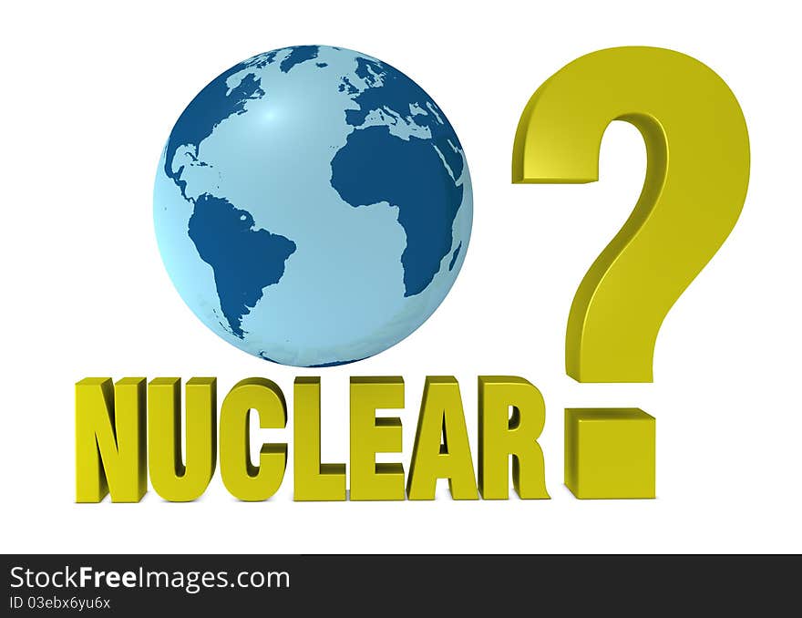 One 3d render that show the concept of a question about the nuclear energy. One 3d render that show the concept of a question about the nuclear energy