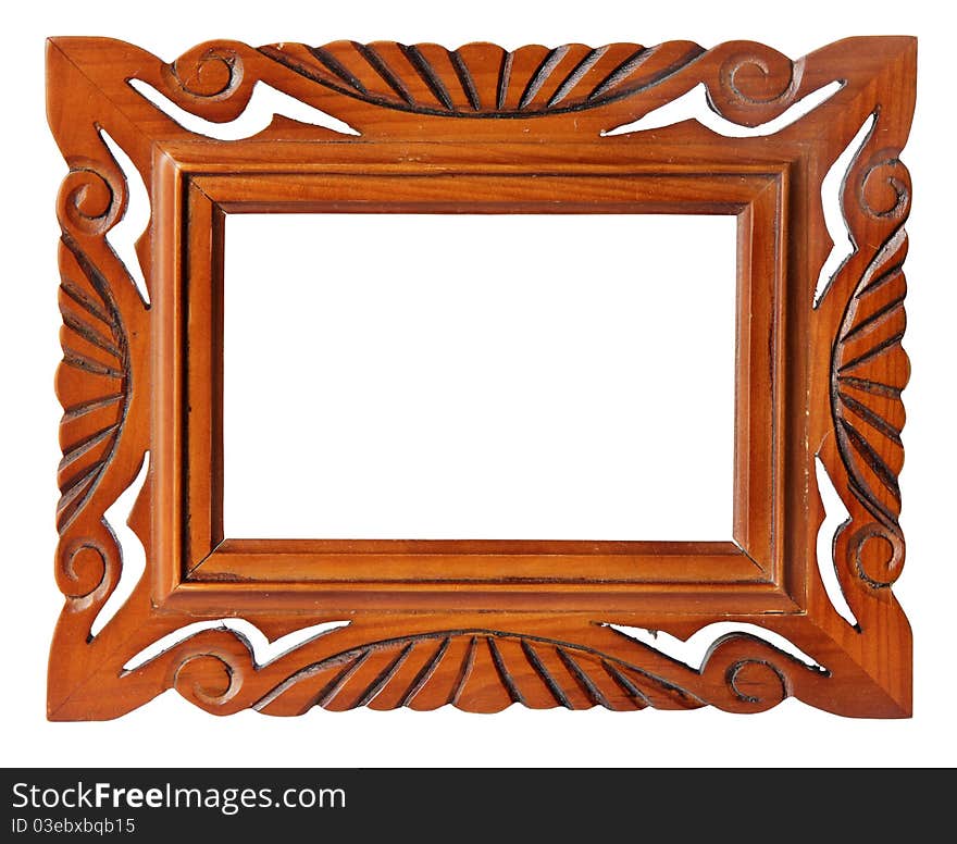 Handmade wooden picture frame isolated on white background. Country style. Handmade wooden picture frame isolated on white background. Country style.