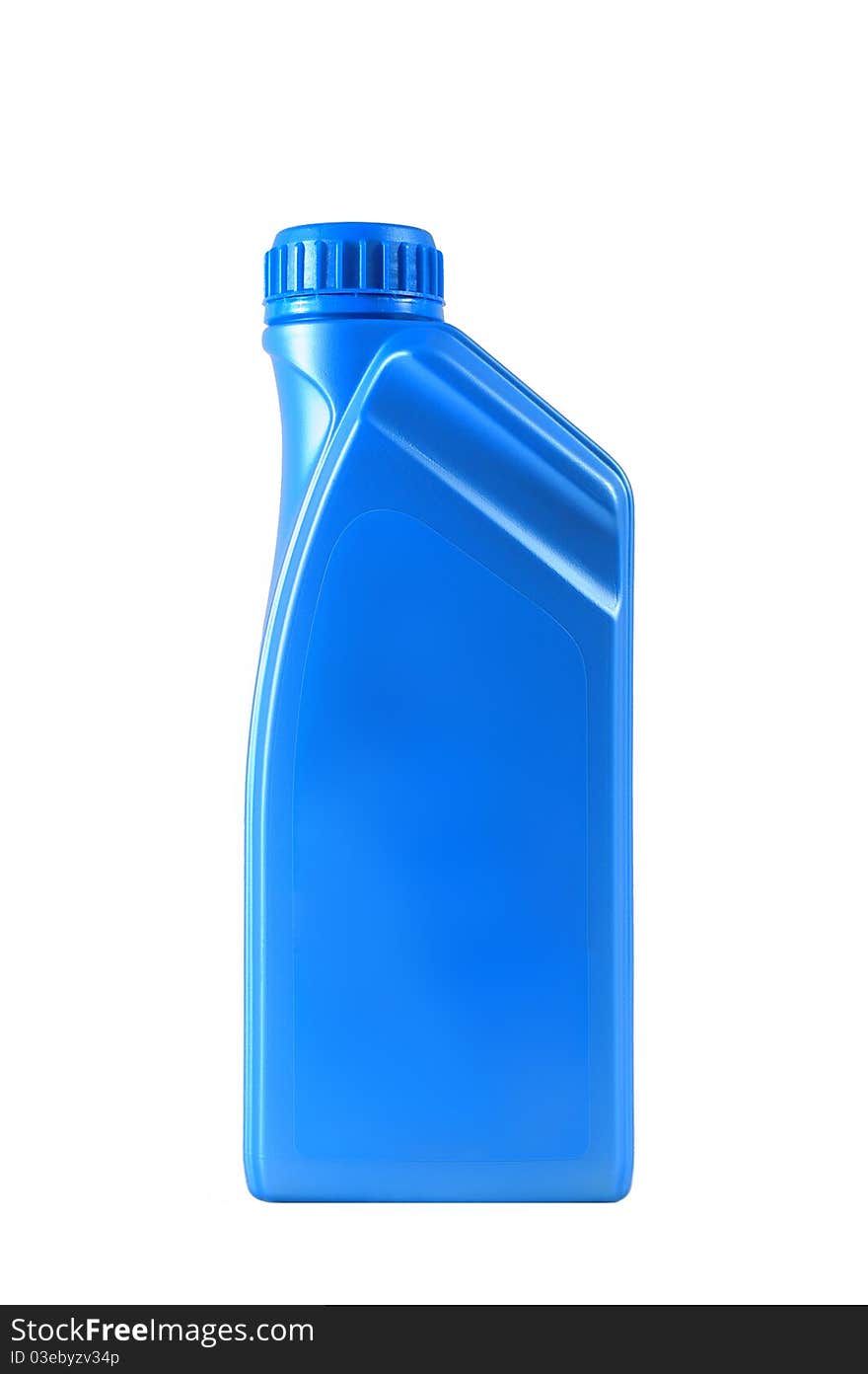 A blue motor oil bottleisolated on white background