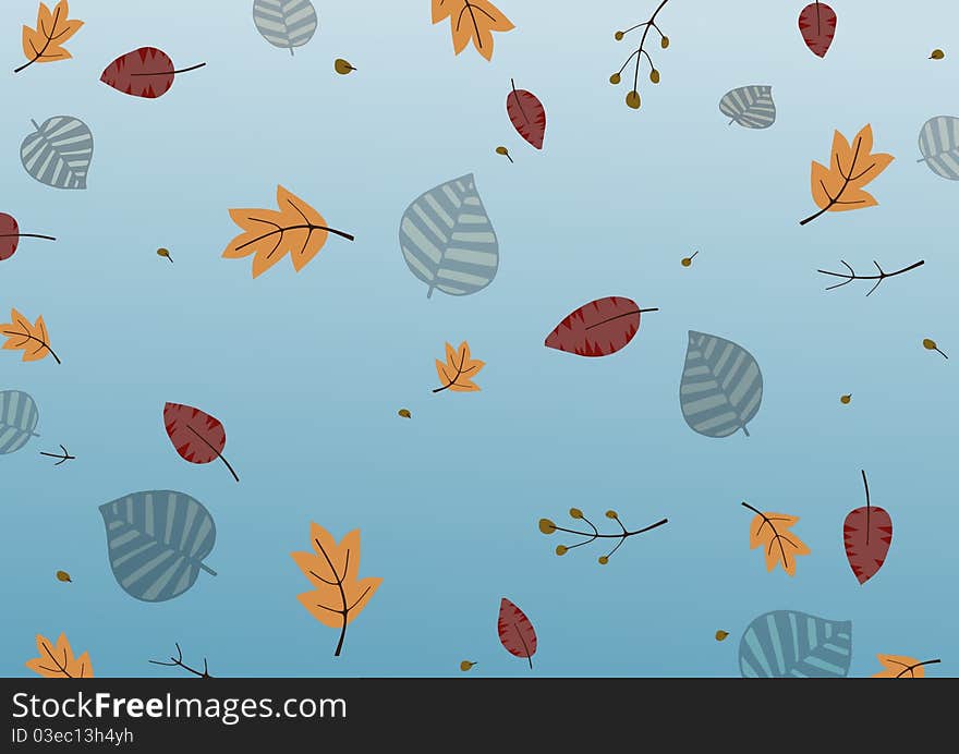 Illustration of leaves and branches on a blue gradient background. Illustration of leaves and branches on a blue gradient background