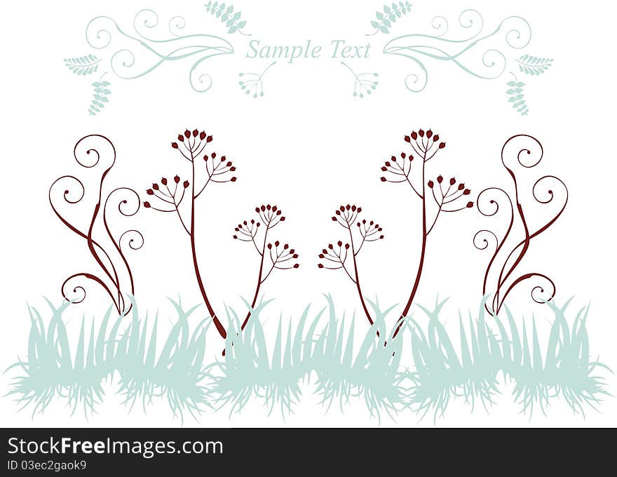 Ornate background with plants silhouettes