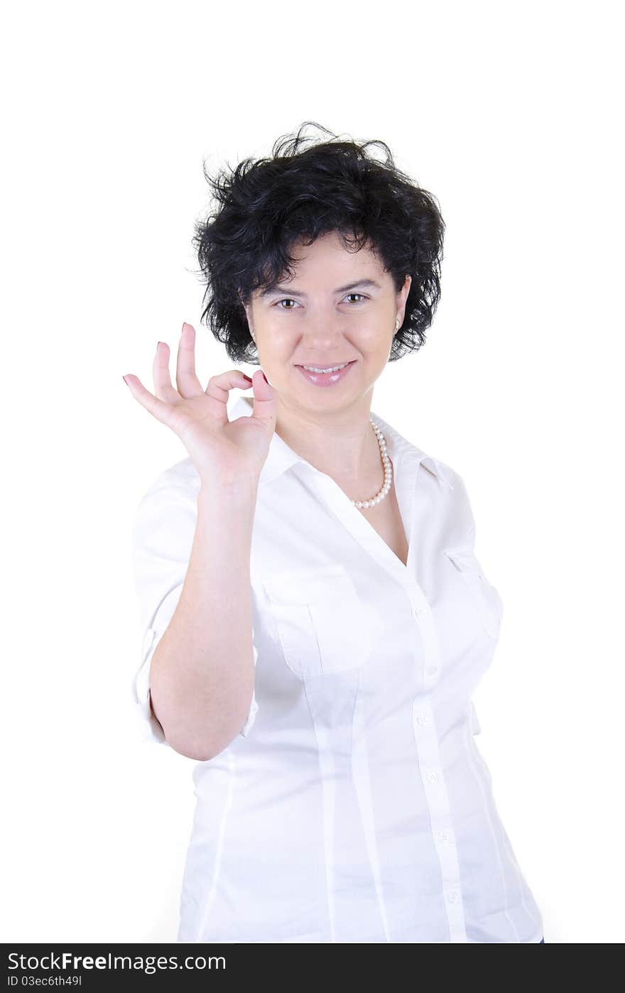 Happy woman in a white blouse. Happy woman in a white blouse