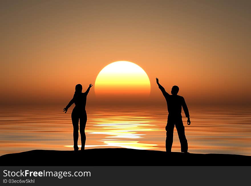 Man and woman on a mountain top