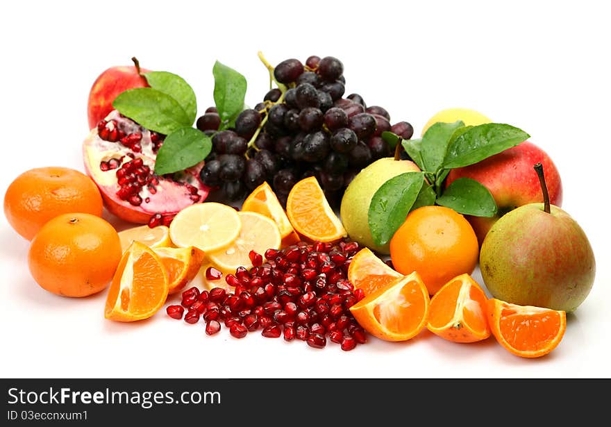 Ripe fruit on a white background