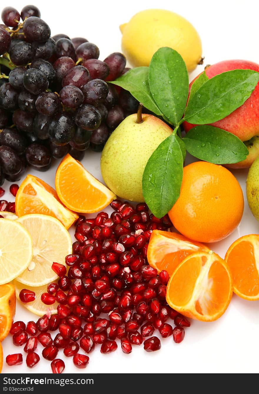 Ripe fruit on a white background