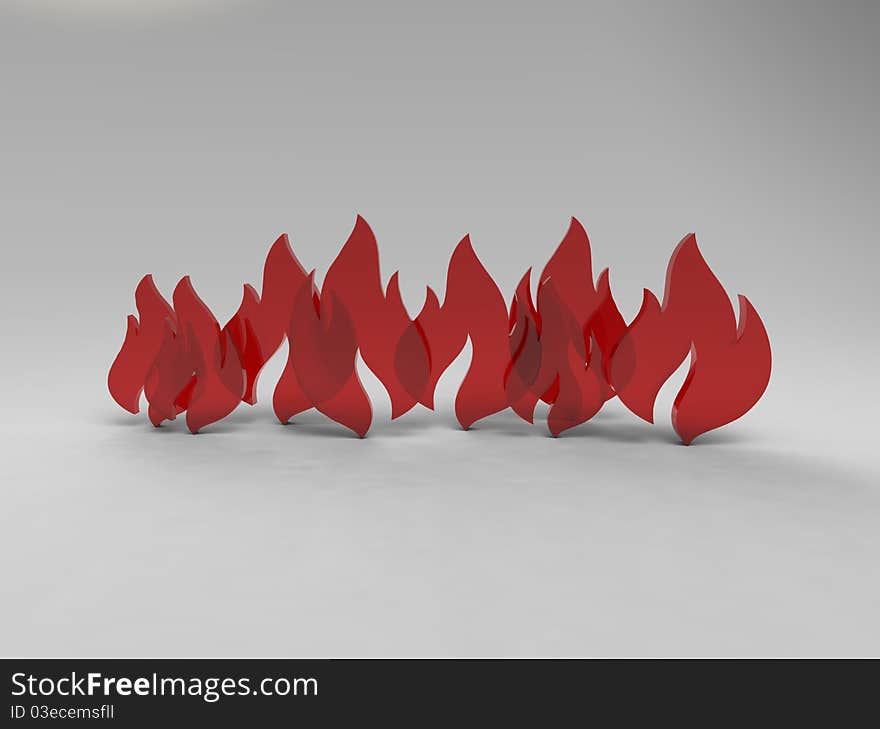 3d illustration of symbolic fire with red and yellow flames