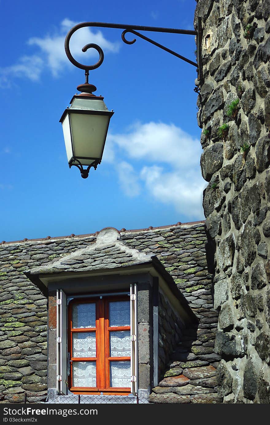 Old Traditional French House With Lantern.Salers