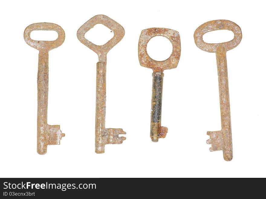 Collection old keys on white background