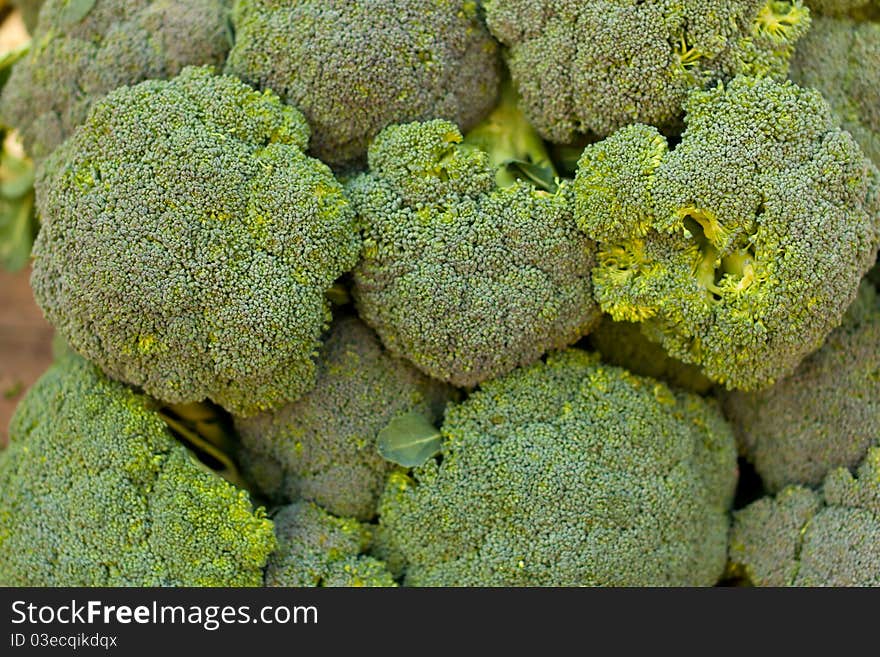 Broccoli cabbages on a market