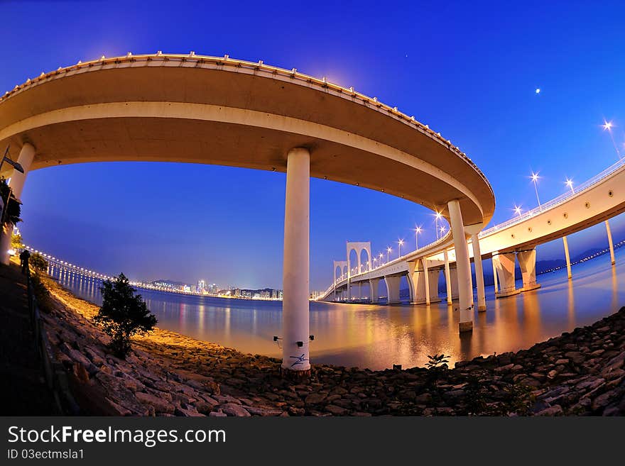 Deformation Of Bridge At Night Scene