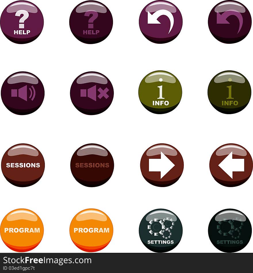 Button icon set in 4 colors.