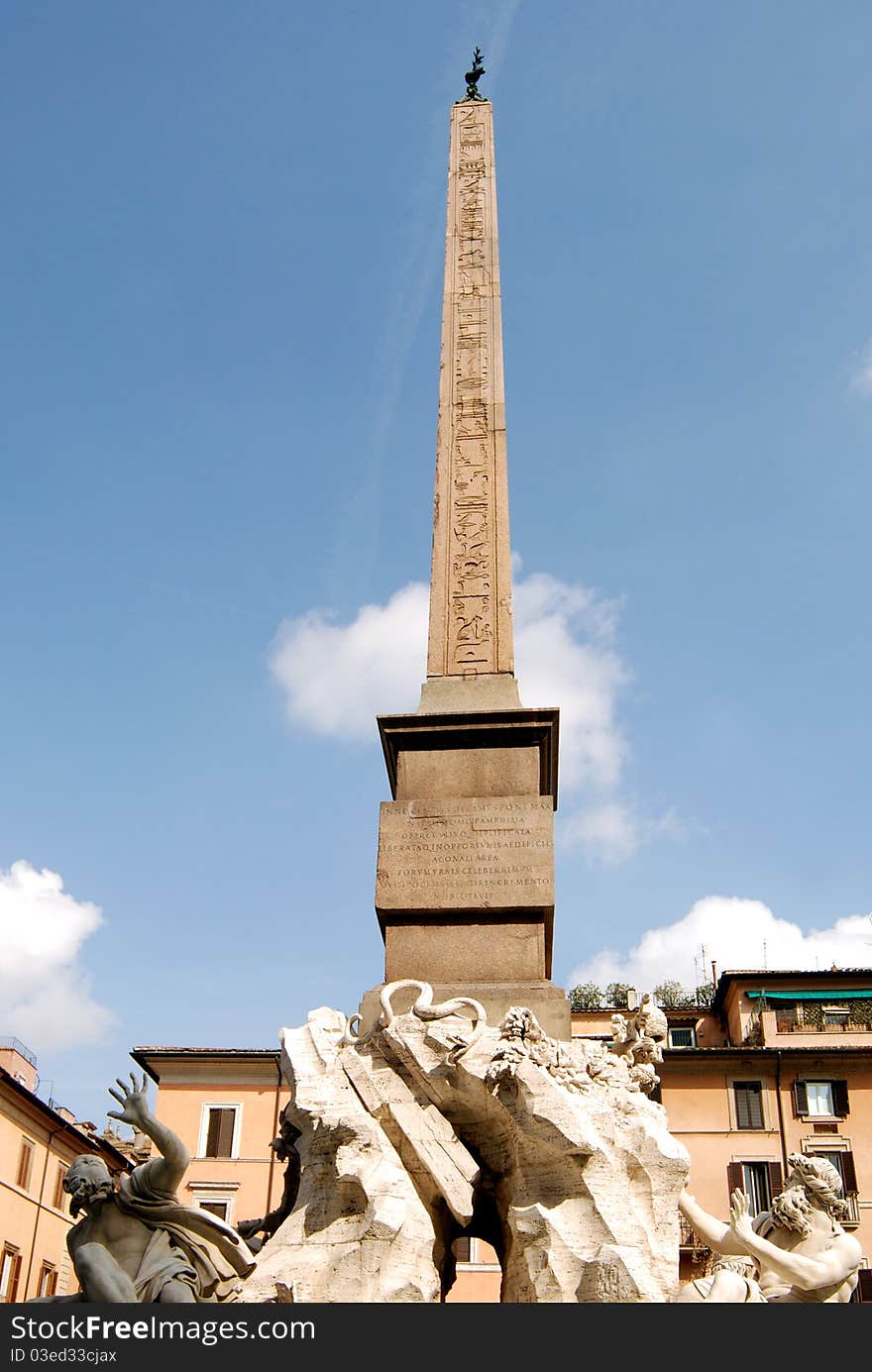 The ancient obelisk in Piazza Navona, Rome. The ancient obelisk in Piazza Navona, Rome.