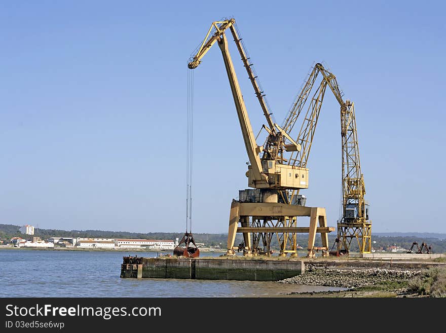 One giant, yellow crane for industrial purpose