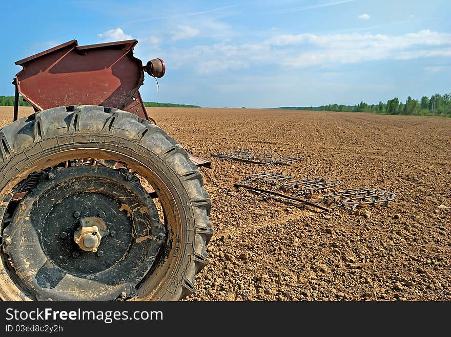 Seeder. Agricultural machinery. Planting of spring.