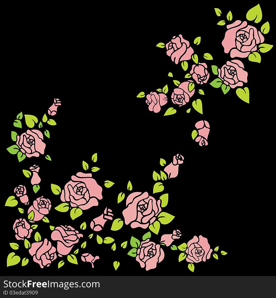 Black background with decorative roses. Black background with decorative roses