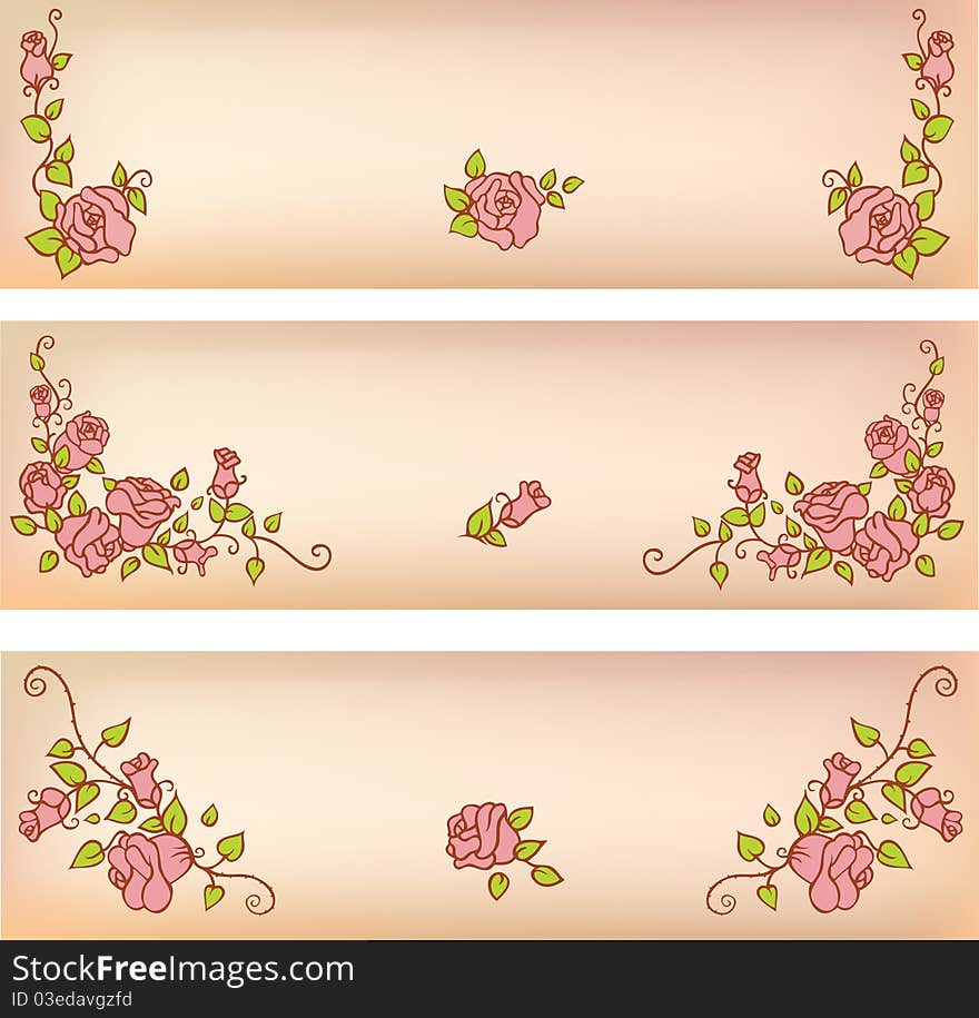 Set of banners with decorative roses. Set of banners with decorative roses