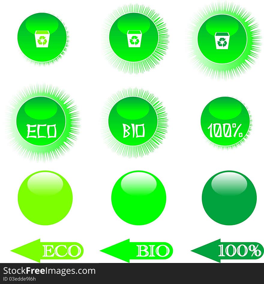 Set of eco green shiny buttons with arrows. Set of eco green shiny buttons with arrows