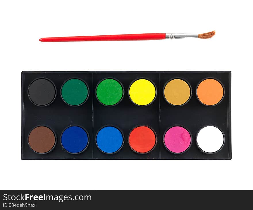 A paint set isolated against a white background