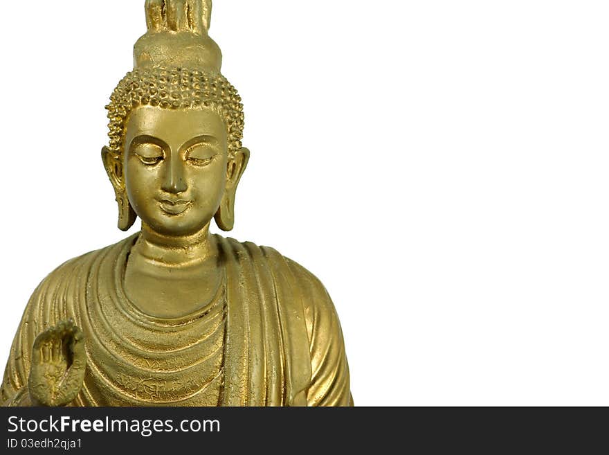 Closeup of a buddha statue isolated on white