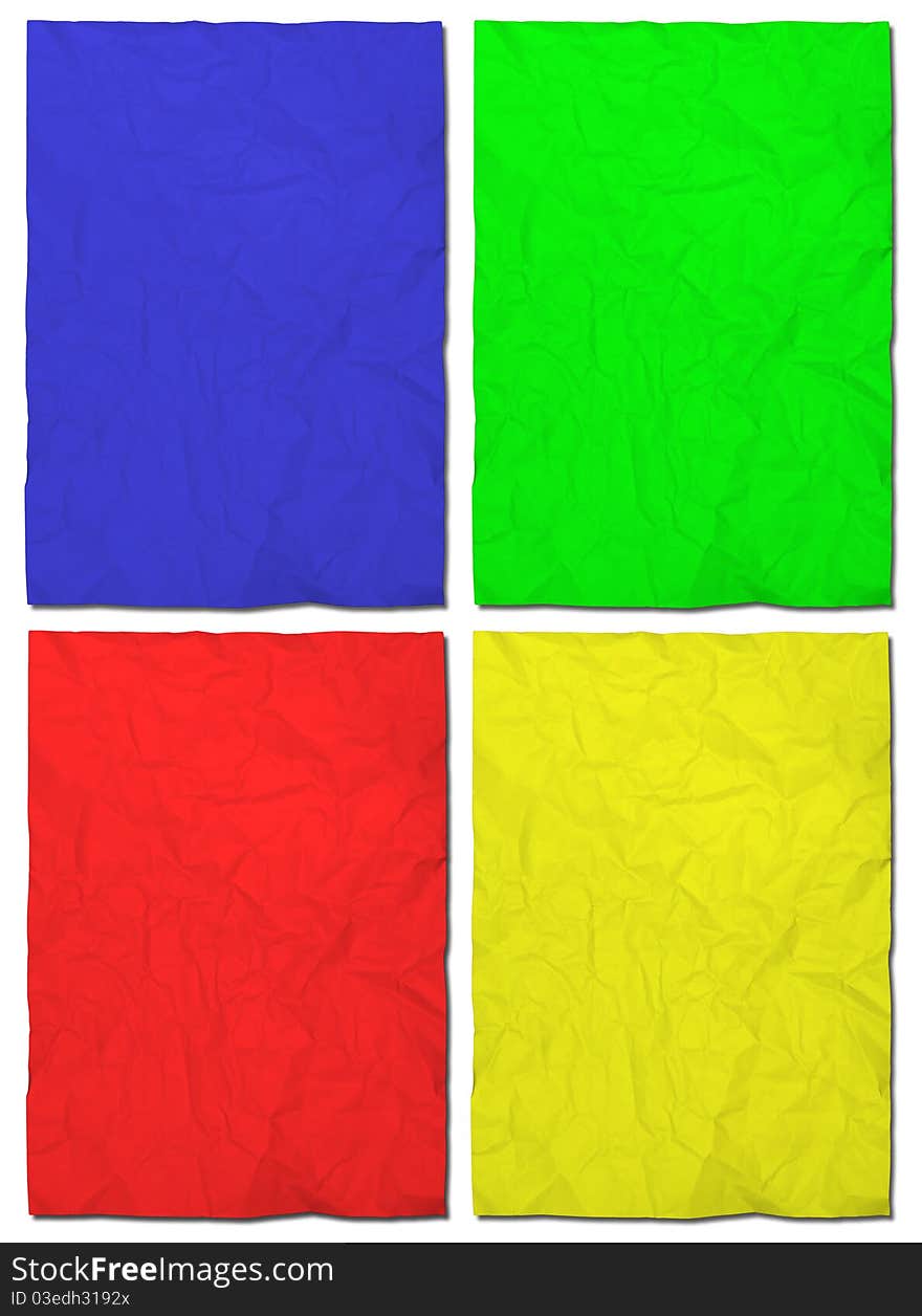 Colorful paper crumpled set isolated