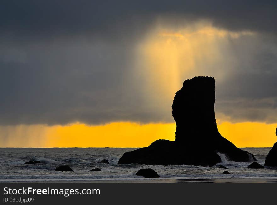 Shaft of light breaks through the cloud at Second Beach