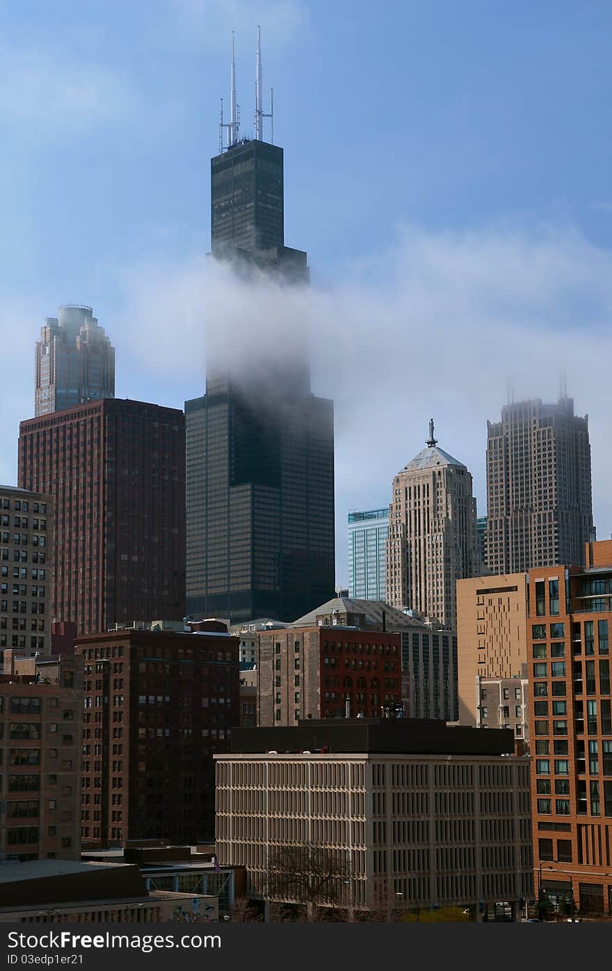 Image of sky-high buildings in Chicago downtown.