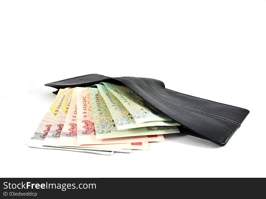 Money in wallet,isolated on white background